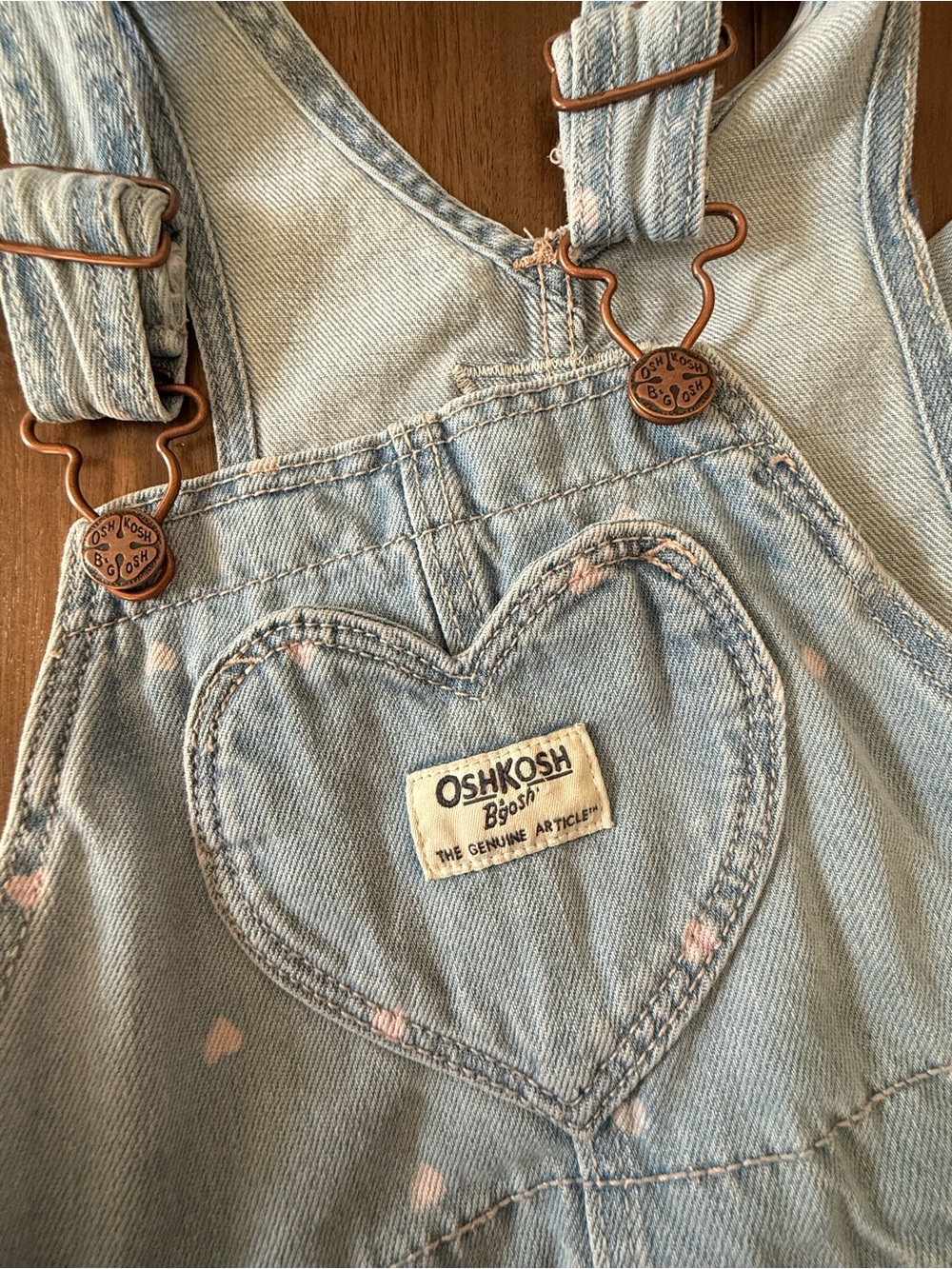 OshKosh B'gosh Light Blue Denim Heart Pocket Overalls with Pink Accents